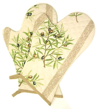 Provence Oven Mitts (olives 2005. white x beige)